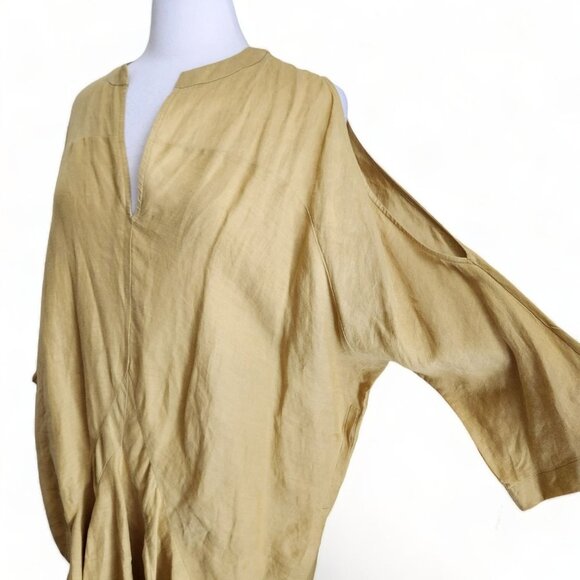 CALLAS MILANO SLEEVE POCKET MIDI DRESSES Linen Kaftan Mustard Yellow OS Kaftan - Picture 4 of 14